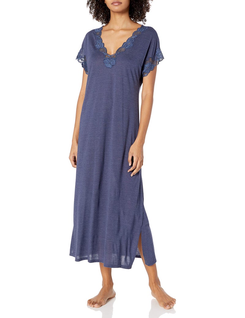 Natori Women's Zen Floral Gown Sleepwear, Heather Night Blue, Medium - Image 1